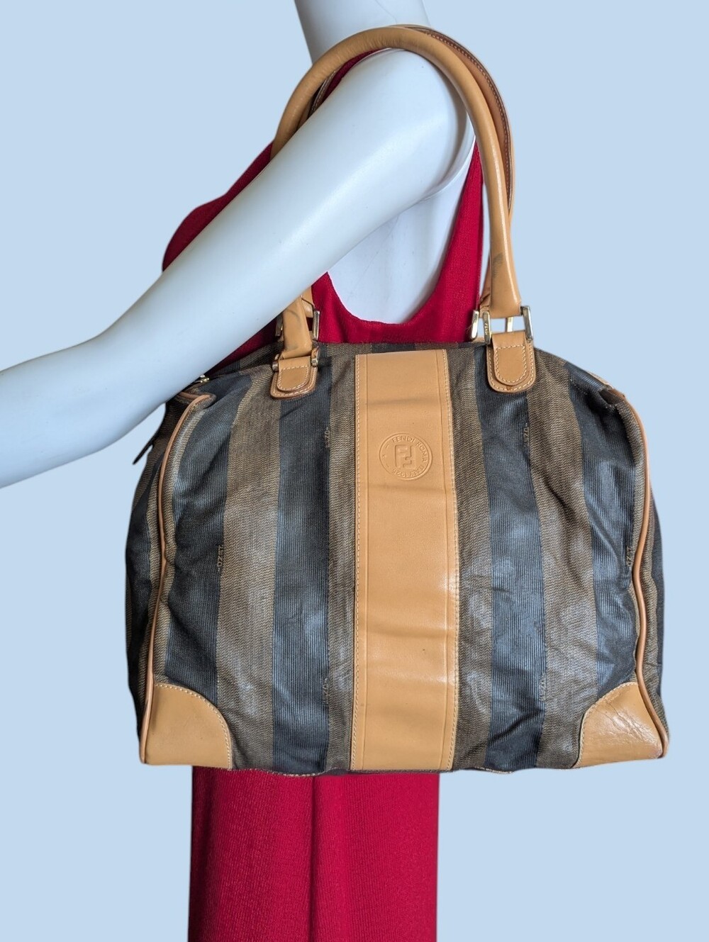 Fendi Brown and Tan Striped Duffel Bag